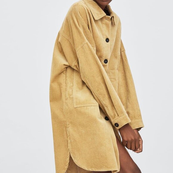 ZARA TRF Corduroy Long Line Patch Pocket Oversized Shacket Shirt Jacket Size XS - Picture 12 of 12